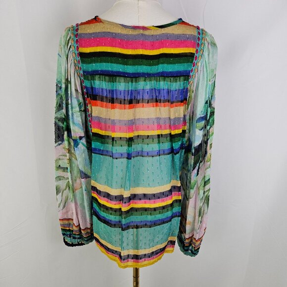 Bl^nk Elouera Peasant Blouse X-Small Oversuzed Stripe Embroidered Boho - Picture 5 of 12